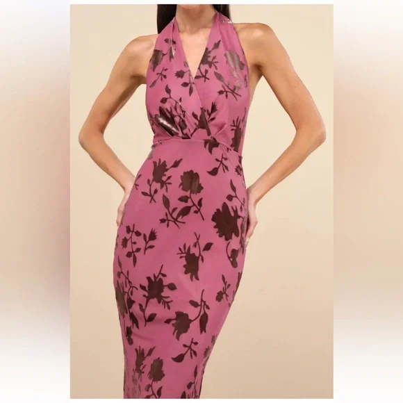 Lulu's Renatta Mauve Purple Floral Burnout Mesh Maxi Dress size large velvet - Picture 5 of 6